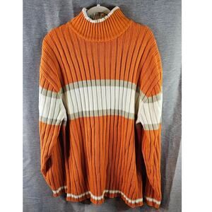 Vintage SouthPole Sweater Mens XXL 2XL Striped Orange/White Knit Pullover Y2K